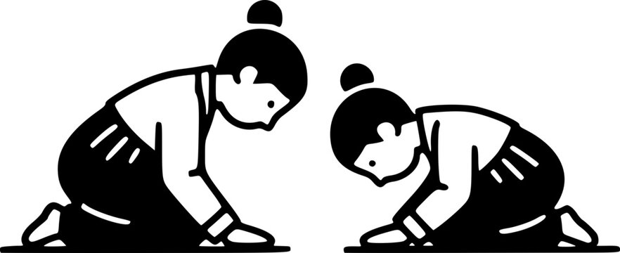 Two Women Bowing to Each Other in Hanbok Line Icon