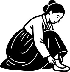 Korean Hanbok Woman Preparing Traditional Food or Activity