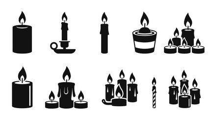 Collection of diverse candle icons and silhouettes for various decorative and ceremonial purposes