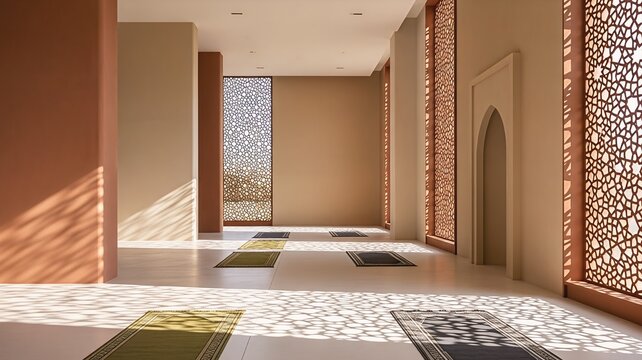 Tentu, berdasarkan gambar interior ruangan dengan karpet salat dan pola cahaya, saya akan membuat judul dan paragraf kata kunci dalam bahasa Inggris.

🕌 Title & Keyword Paragraph
Title
Modern Islamic