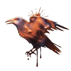 Majestic crow bird flying artistic rendering fiery orange brown hues abstract creature art