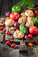 Delicious and homemade sandwich with lettuce, tomato and chives