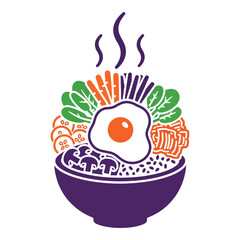 Vibrant Mixed Rice Bowl with Fried Egg Illustration Icon Cutaway