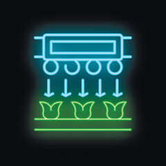 Neon sign illustrating an automatic irrigation system watering crops in a smart farm