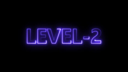 Neon purple L E V E L 2 text glowing on black background futuristic digital interface game - Powered by Adobe