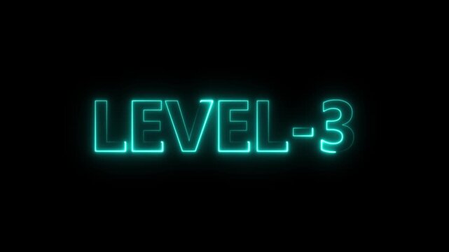 Level 3 Neon Sign Glowing Cyan Text on Black Background Futuristic Digital Display level three