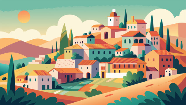 Vector illustration depicting a vibrant summer vacation scene with sun, beach, and palm trees..eps