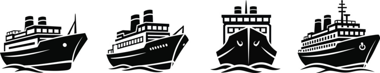 Four naval vessels sailing in a row on wavy waters. Sailing ship icon. set of vessels sailing icon.  © Anamul Haque  Munna