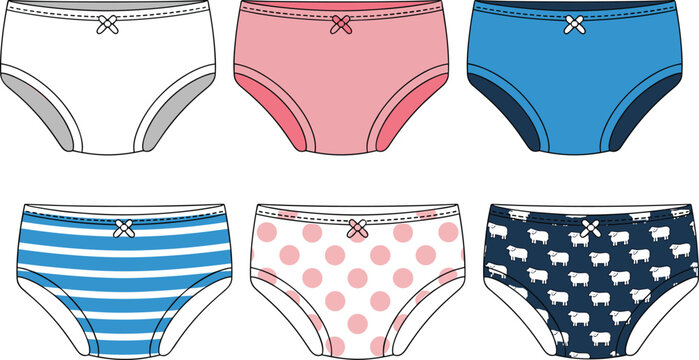 Six Pairs of Colorful Childrens Underwear with Patterns and Stripes Keywords: children underwear kids panties girls underwear