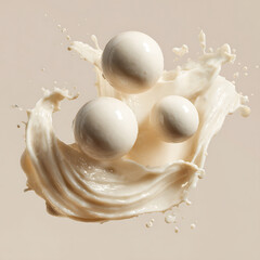 Three White Balls Surrounded by Creamy Splash in Midair