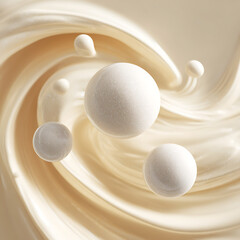 Creamy Liquid Swirl with Floating White Spheres