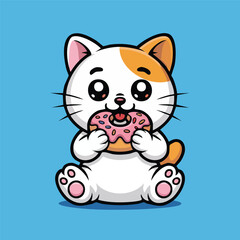 Adorable Cartoon Cat Enjoying Donut