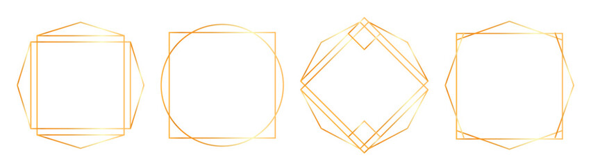Golden thin Line frames set. Gold vector borders Luxury minimalist collection. Geometric banners decorative linear rectangles.