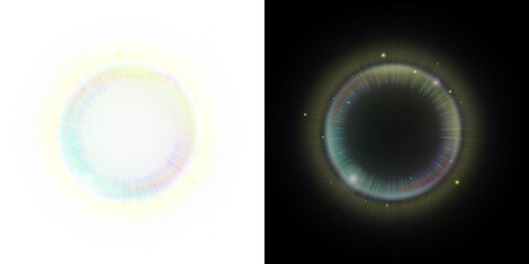 Circular Radiating Light Energy Effect with Prismatic Rainbow Reflections