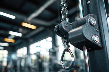 Detailed close-up of lat pulldown machine in a clean and mode