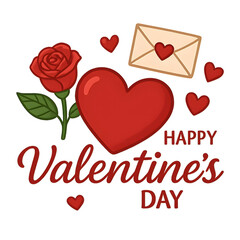 Romantic Valentine's Day greeting illustration with hearts, rose, and love letter for celebration