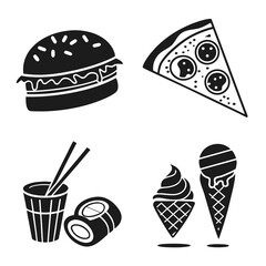 Black silhouette icons of burger pizza sushi ice cream 1 © MST CHIN BANU BEGUM