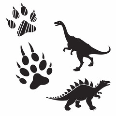 Black dinosaur silhouettes and paw prints on white 1 © MST CHIN BANU BEGUM