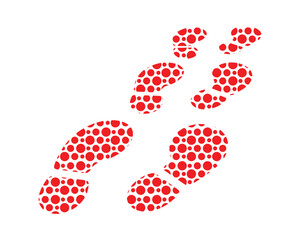 Illustration of red polka dot footprints trail