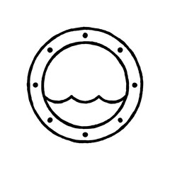 Hand drawn porthole logo. Simple, minimal black and white doodle style line art vector illustration.