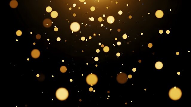 Glowing gold bokeh lights scattered across a dark background with a glamorous effect and warm tones. - Powered by Adobe