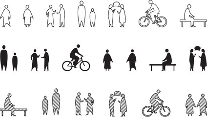 Active Lifestyle Silhouettes: Running, Cycling, and Recreational Vector Icons