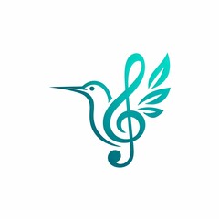Naklejka premium Hummingbird and Music Note Logo