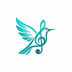 Naklejka premium Hummingbird and Music Note Logo