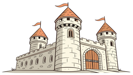 Fototapeta premium Medieval Fantasy Castle Illustration with Stone Towers and Flags