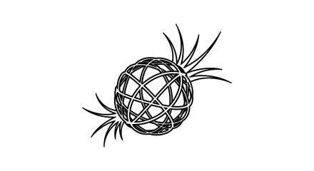 Intricate black line art sphere with spikes on white background