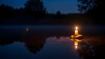 Peaceful night scene: Candlelight and still water
