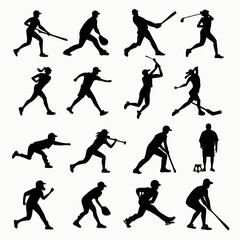 Black silhouettes of athletes playing baseball golf hockey and running
