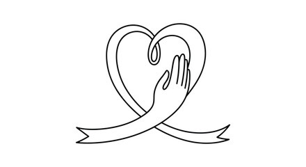 Hand embracing heart with ribbon symbolizing love