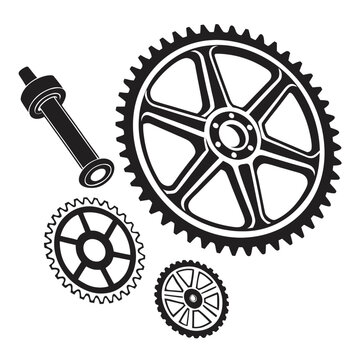 Black silhouette set of industrial gears and engine part