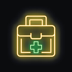 Obraz premium Glowing neon line first aid kit icon isolated on black background, perfect for illustrating emergency medical services