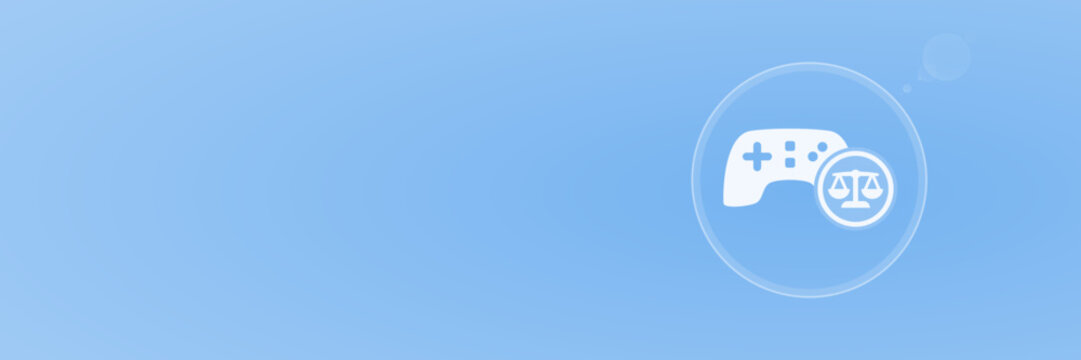 Header Bild Gaming Recht Spielkonsole Icon mit Waage Vektor copy space svg unter 60 kB