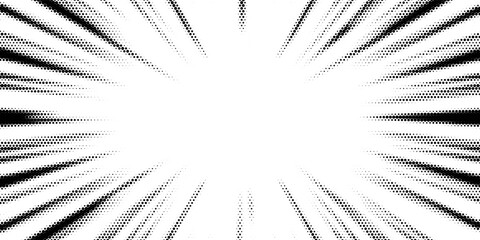 Halftone radial texture. Comic style grain background. Pop art faded textured frame. Grunge speckle effect. Dotted particles print wallpaper. Pixelated gradient backdrop