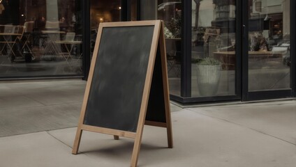 Wooden chalkboard sign outside a restaurant, blank slate, suggesting offerings to patrons