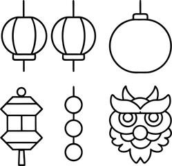 Obraz premium lunar new year orange outline vector illustration on transparent background