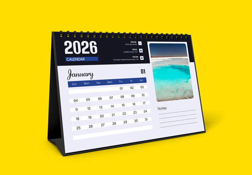 Modern Desk Calendar 2026 with Monthly Notes Layout