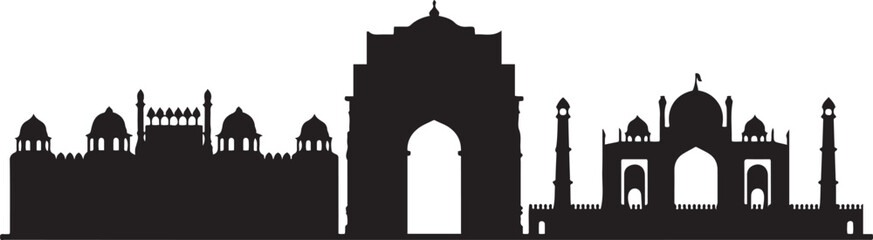 Delhi India skyline silhouette. design Vector black silhouette