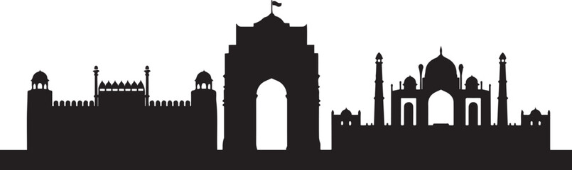 Delhi India skyline silhouette. design Vector black silhouette