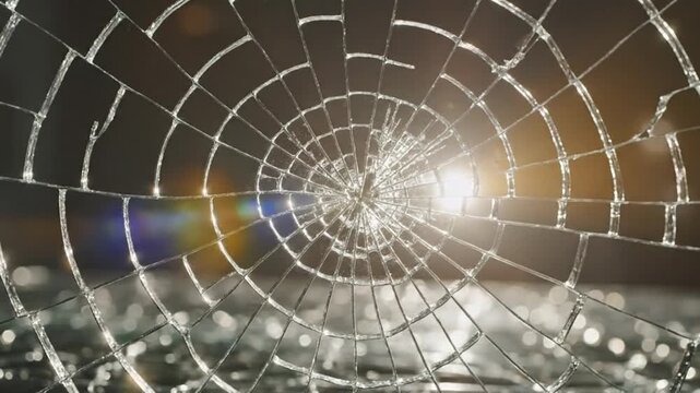 Shattered glass with concentric crack pattern