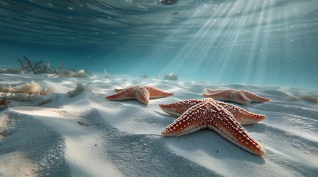 Serene Ocean Floor View Featuring Starfish and Sea Urchins