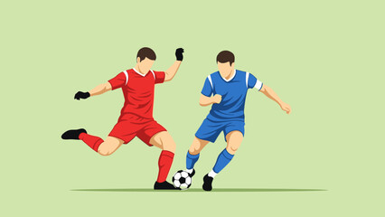 A youth football team of boys and girls in action on the green grass field as a soccer player silhouette kicks the ball toward a goal during a competitive game vector illustration © REZA