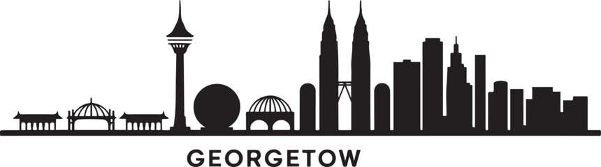 Obraz premium Georgetown with Malaysia City Skyline Silhouette. design Vector black silhouette