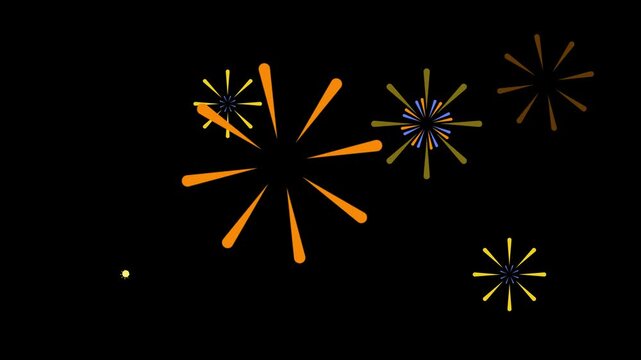 Colorful abstract fireworks burst celebration new year animation on black chroma key alpha channel background