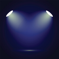 Two bright spotlights illuminate a dark stage, creating a heart-shaped light effect on the floor, perfect for a romantic or dramatic presentation.
