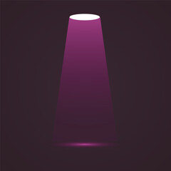 A single purple spotlight beam shining down onto a dark stage, creating a bright circle of light.