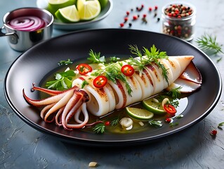 Grilled calamari with lime and herbs